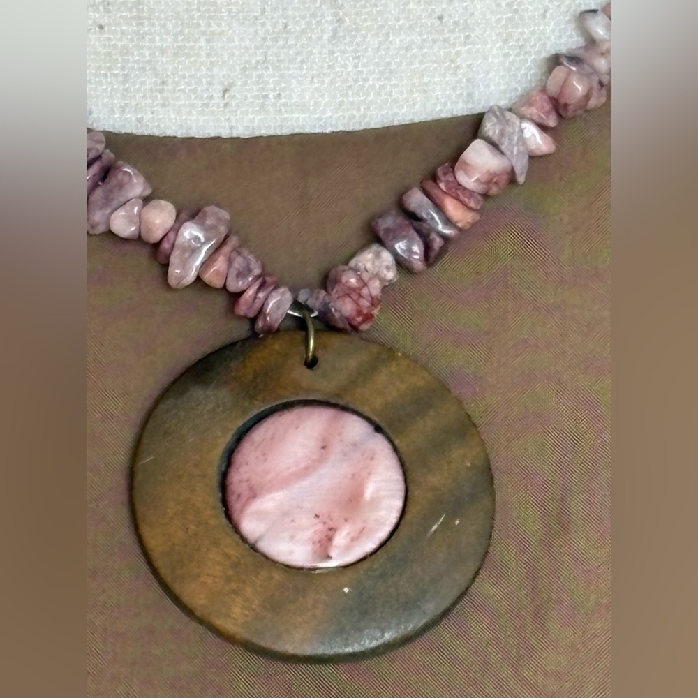 One Of A Kind Handmade Pink White Puka Shell Chip Bead Wood Necklace Made By Me! - Picture 9 of 12